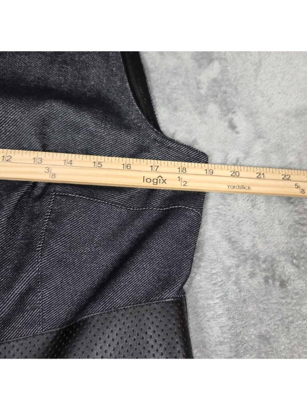 Akris Punto Dress 12 Black Denim & Faux Leather Trim Waist Pleated Career Party - Picture 10 of 12